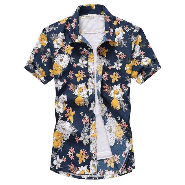 Great Palm Tree Printed Hawaiian Beach Shirt - Men Summer Short Sleeve Holiday Vacation Clothing (TM1)(F8)