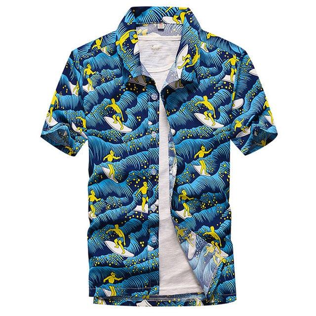 Great Palm Tree Printed Hawaiian Beach Shirt - Men Summer Short Sleeve Holiday Vacation Clothing (TM1)(F8)