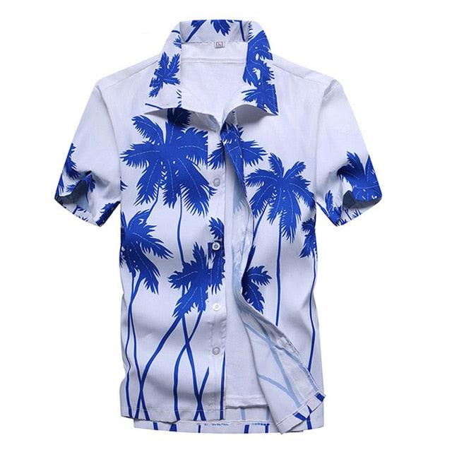 Great Palm Tree Printed Hawaiian Beach Shirt - Men Summer Short Sleeve Holiday Vacation Clothing (TM1)(F8)