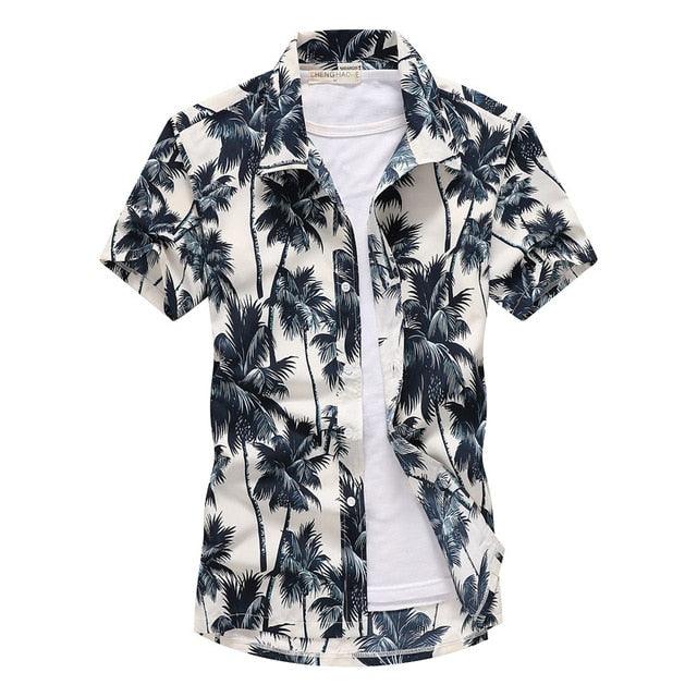 Great Palm Tree Printed Hawaiian Beach Shirt - Men Summer Short Sleeve Holiday Vacation Clothing (TM1)(F8)