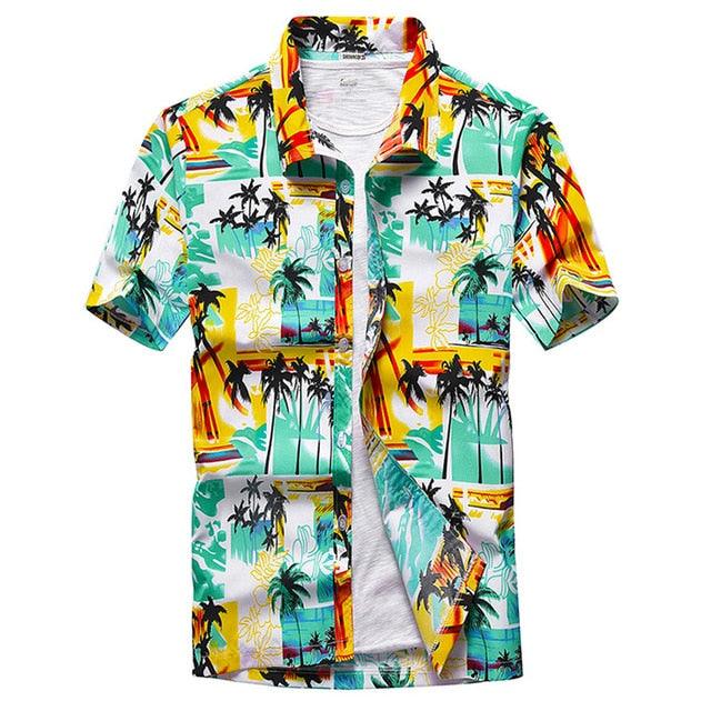 Great Palm Tree Printed Hawaiian Beach Shirt - Men Summer Short Sleeve Holiday Vacation Clothing (TM1)(F8)