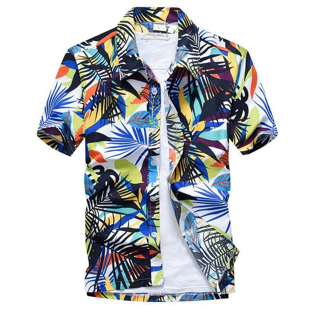 Great Palm Tree Printed Hawaiian Beach Shirt - Men Summer Short Sleeve Holiday Vacation Clothing (TM1)(F8)