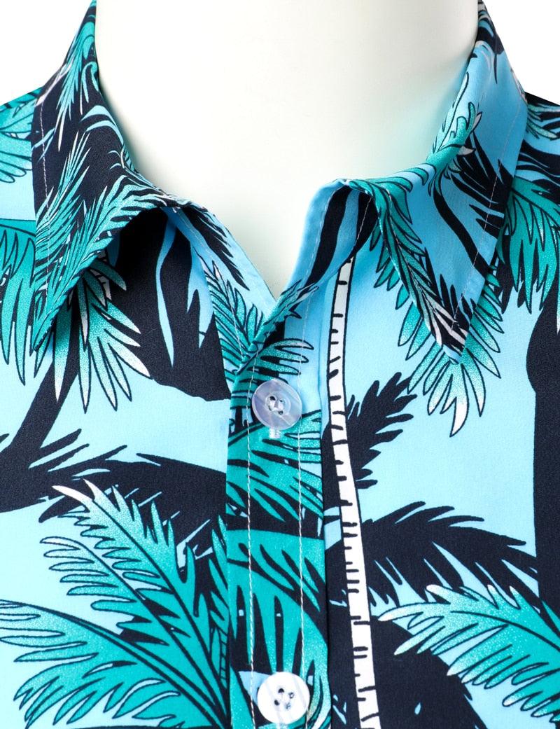 Great Palm Tree Printed Hawaiian Beach Shirt - Men Summer Short Sleeve Holiday Vacation Clothing (TM1)(F8)
