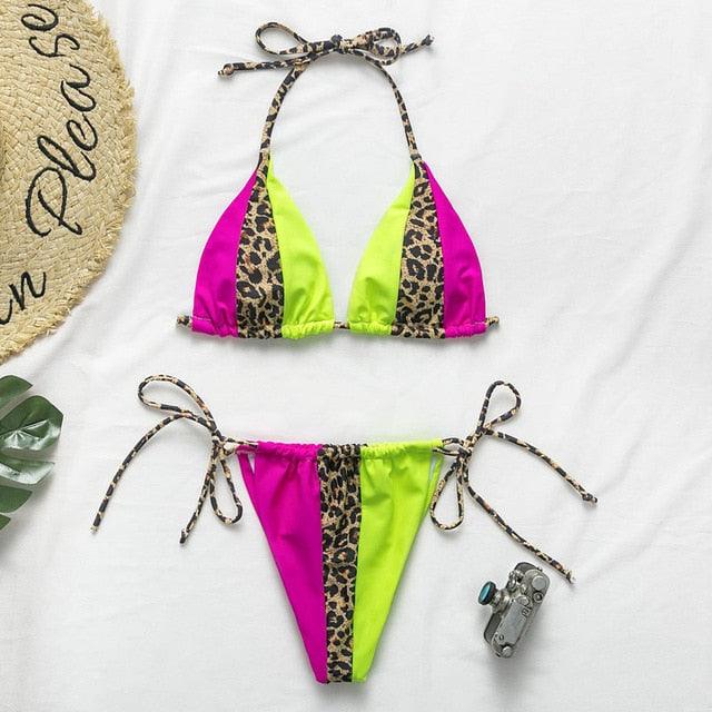Trending Halter Leopard Ladies Swimwear - Women Sexy Swimsuit - Female Bathing Suit - Summer Beach Wear Set (TB8D)(F26)