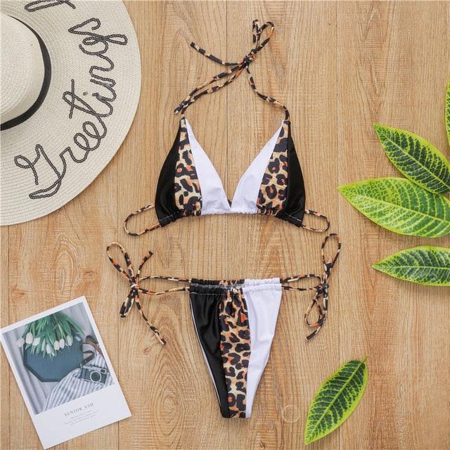Trending Halter Leopard Ladies Swimwear - Women Sexy Swimsuit - Female Bathing Suit - Summer Beach Wear Set (TB8D)(F26)