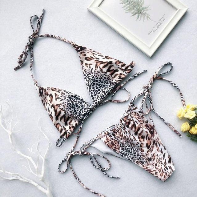 Trending Halter Leopard Ladies Swimwear - Women Sexy Swimsuit - Female Bathing Suit - Summer Beach Wear Set (TB8D)(F26)