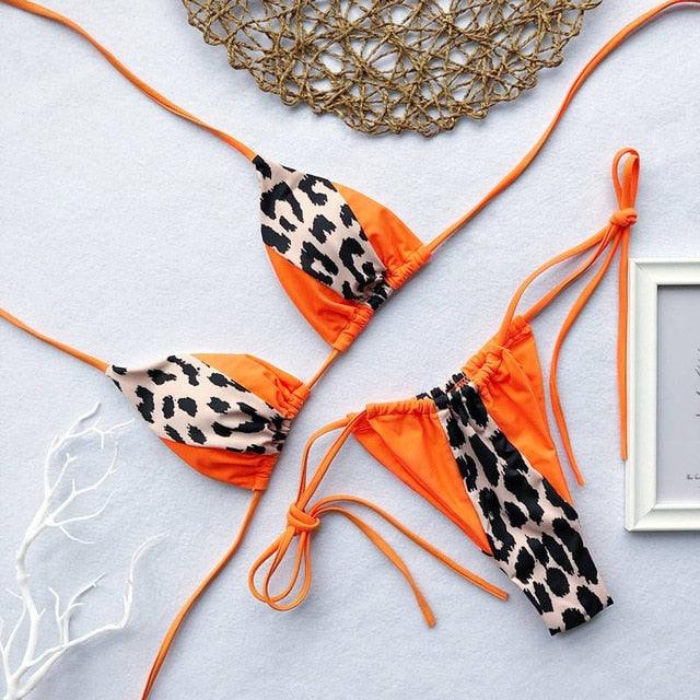 Trending Halter Leopard Ladies Swimwear - Women Sexy Swimsuit - Female Bathing Suit - Summer Beach Wear Set (TB8D)(F26)