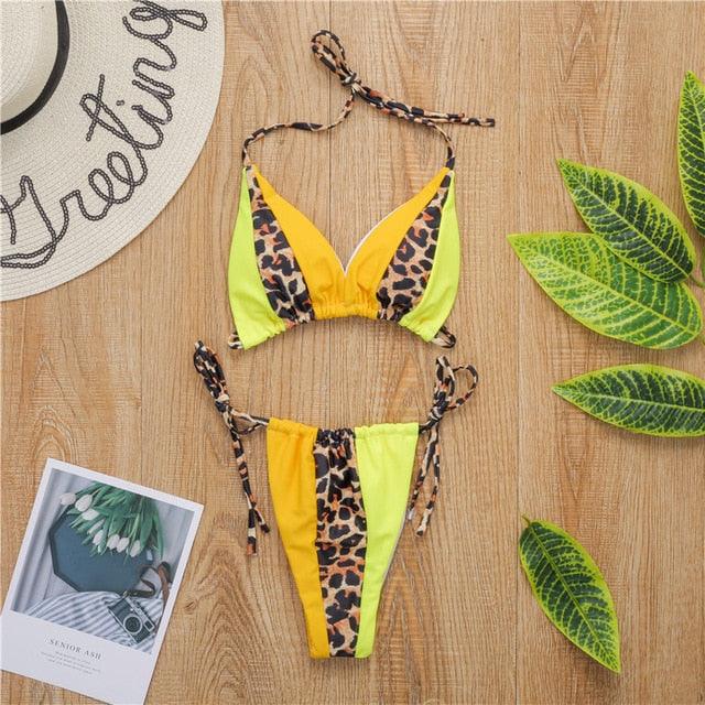 Trending Halter Leopard Ladies Swimwear - Women Sexy Swimsuit - Female Bathing Suit - Summer Beach Wear Set (TB8D)(F26)