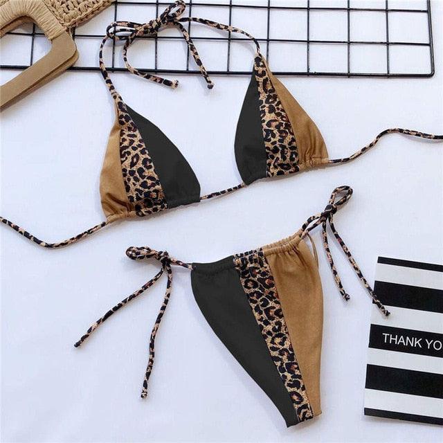 Trending Halter Leopard Ladies Swimwear - Women Sexy Swimsuit - Female Bathing Suit - Summer Beach Wear Set (TB8D)(F26)
