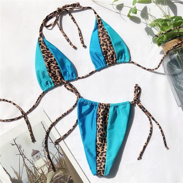 Trending Halter Leopard Ladies Swimwear - Women Sexy Swimsuit - Female Bathing Suit - Summer Beach Wear Set (TB8D)(F26)