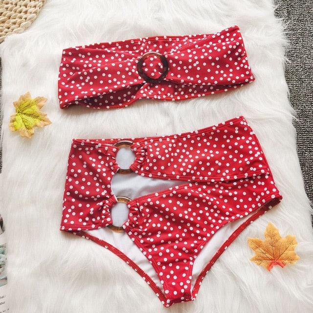 Fashion High Waist Bikinis - Women Swimsuit - Women Ring Bathing Suit - Hollow Out Swimwear (TB8D)(F26)
