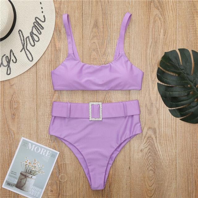 High Waist Women Swimsuit - Female Plaid Bikini Set -Transparent Bathing Suit (TB8D)(F26)