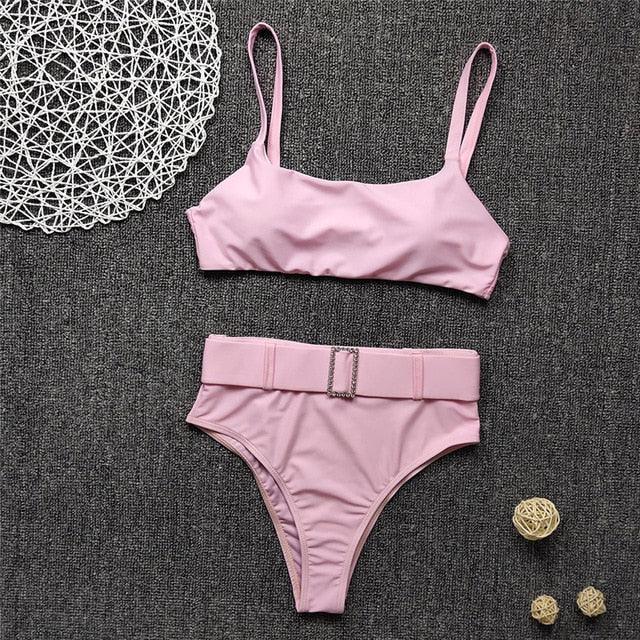 High Waist Women Swimsuit - Female Plaid Bikini Set -Transparent Bathing Suit (TB8D)(F26)