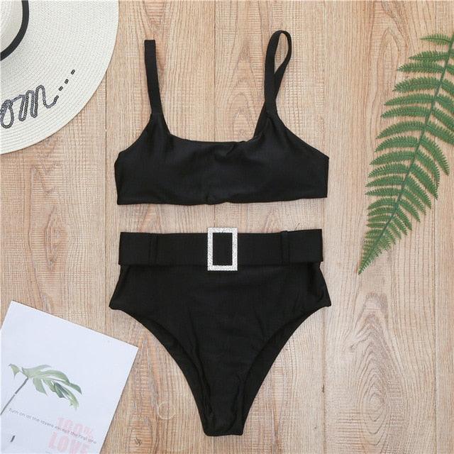 High Waist Women Swimsuit - Female Plaid Bikini Set -Transparent Bathing Suit (TB8D)(F26)