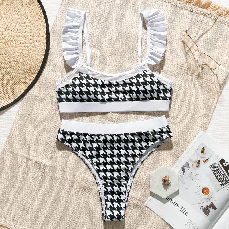 High Waist Women Swimsuit - Female Plaid Bikini Set -Transparent Bathing Suit (TB8D)(F26)