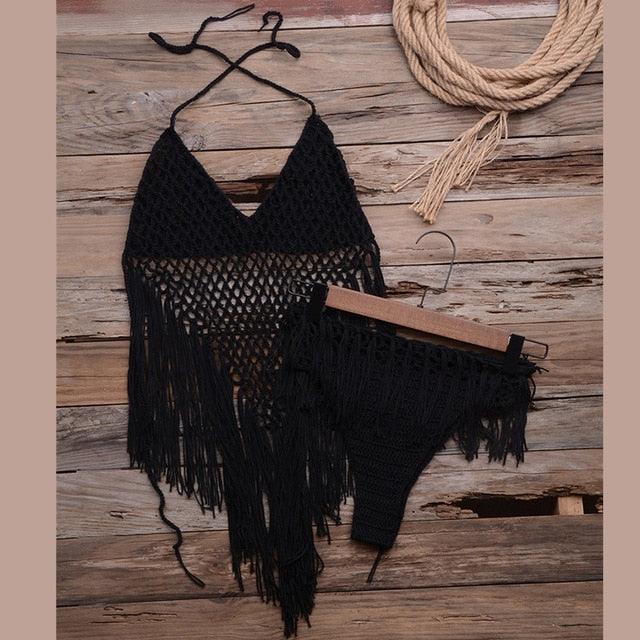 Trending Gorgeous Sexy Tassel Women Swimsuit - Hollow Out Bikini Set - Women Brazilian Bikini Bathers Bathing Suit (TB8D)(F26)