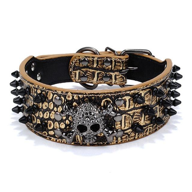 Personality Rivet Skull Small Dog Collar - Pitbull Adjustable Puppy Leather Collar Beagle (1W1)(F70)