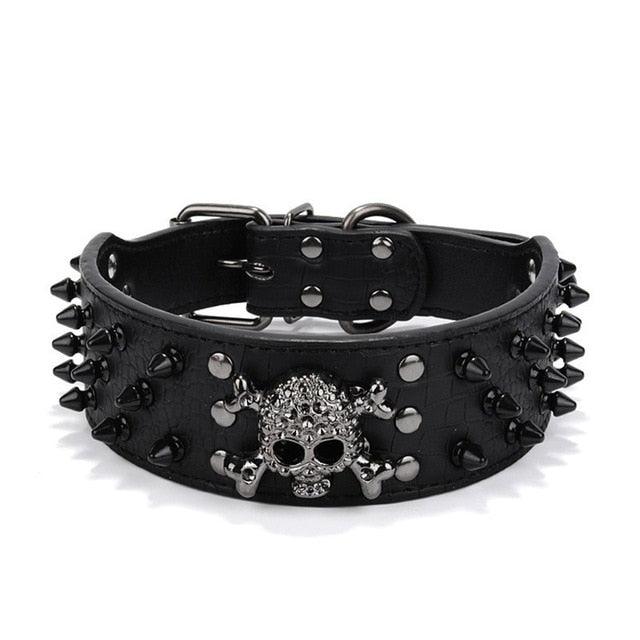 Personality Rivet Skull Small Dog Collar - Pitbull Adjustable Puppy Leather Collar Beagle (1W1)(F70)