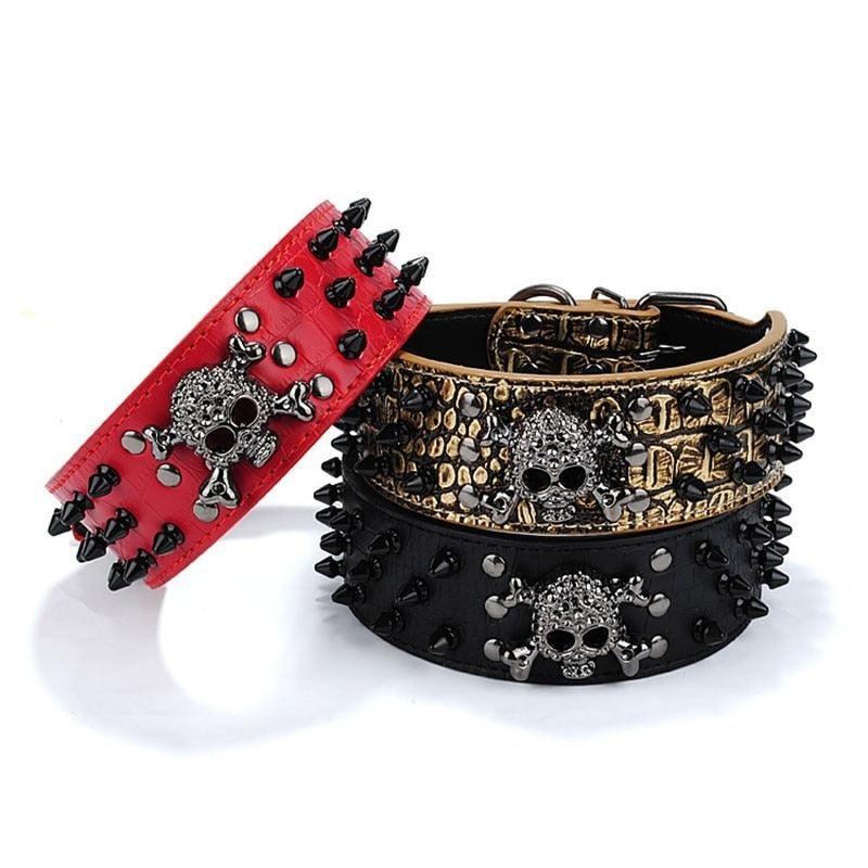 Personality Rivet Skull Small Dog Collar - Pitbull Adjustable Puppy Leather Collar Beagle (1W1)(F70)