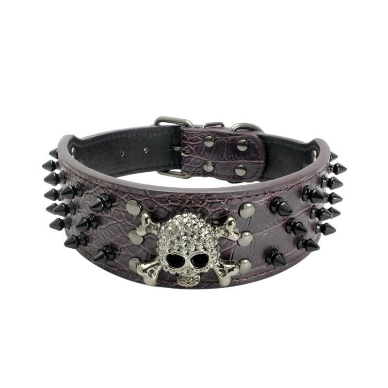 Personality Rivet Skull Small Dog Collar - Pitbull Adjustable Puppy Leather Collar Beagle (1W1)(F70)