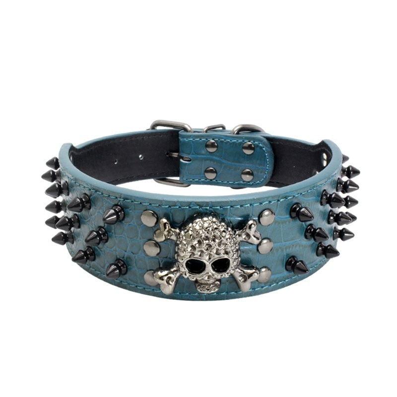 Personality Rivet Skull Small Dog Collar - Pitbull Adjustable Puppy Leather Collar Beagle (1W1)(F70)