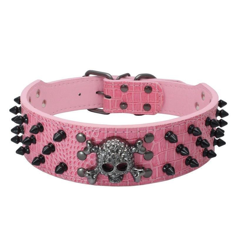 Personality Rivet Skull Small Dog Collar - Pitbull Adjustable Puppy Leather Collar Beagle (1W1)(F70)