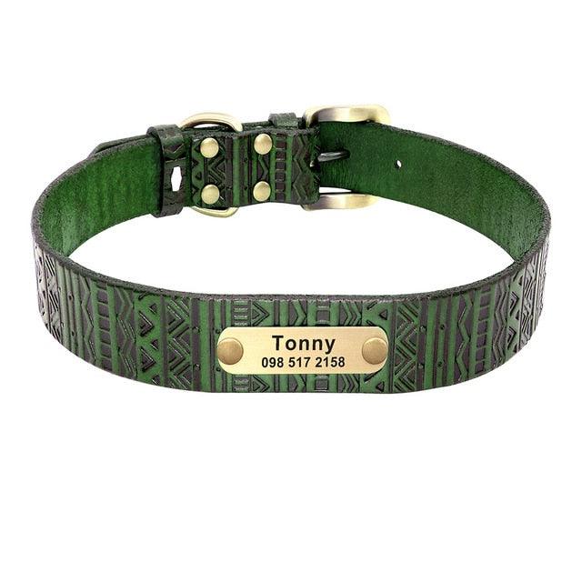 Personalized Leather Dog Collar - Adjustable Pet Engraved Nameplate Collar - For Small Medium Large Dogs (1W1)(F70)