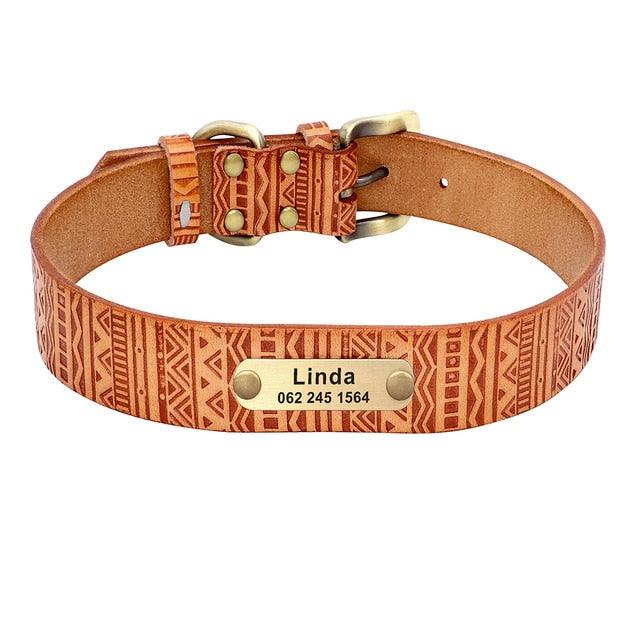 Personalized Leather Dog Collar - Adjustable Pet Engraved Nameplate Collar - For Small Medium Large Dogs (1W1)(F70)