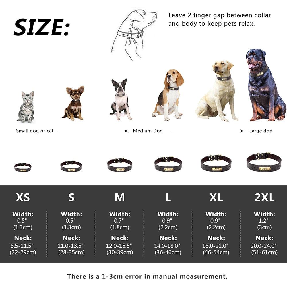 Personalized Leather Dog Collar - Adjustable Pet Engraved Nameplate Collar - For Small Medium Large Dogs (1W1)(F70)
