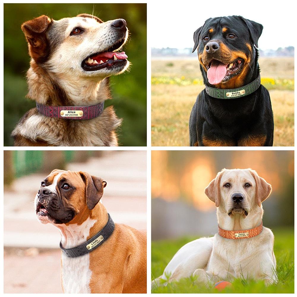 Personalized Leather Dog Collar - Adjustable Pet Engraved Nameplate Collar - For Small Medium Large Dogs (1W1)(F70)