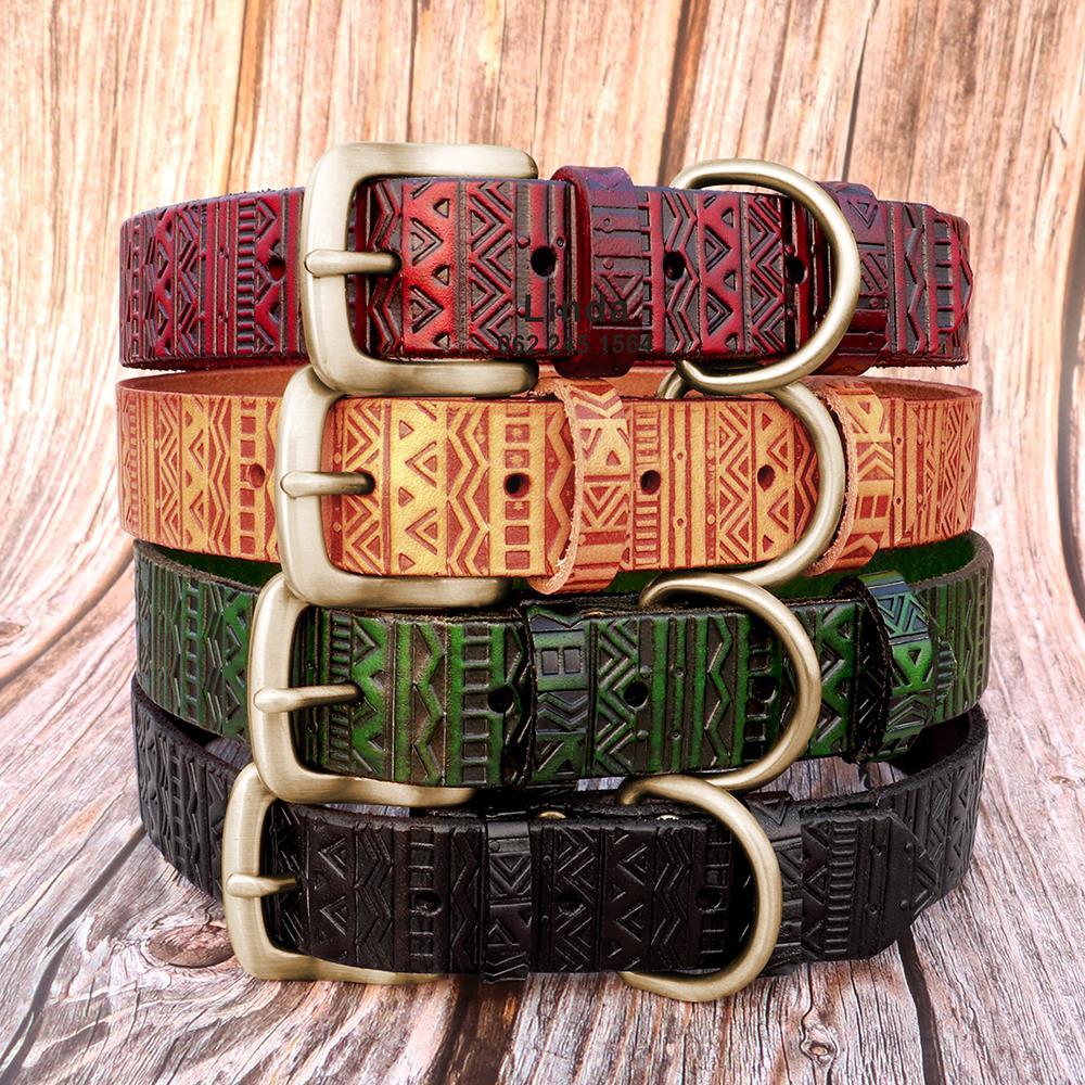 Personalized Leather Dog Collar - Adjustable Pet Engraved Nameplate Collar - For Small Medium Large Dogs (1W1)(F70)