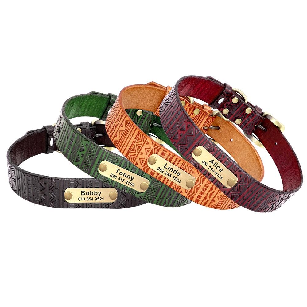 Personalized Leather Dog Collar - Adjustable Pet Engraved Nameplate Collar - For Small Medium Large Dogs (1W1)(F70)