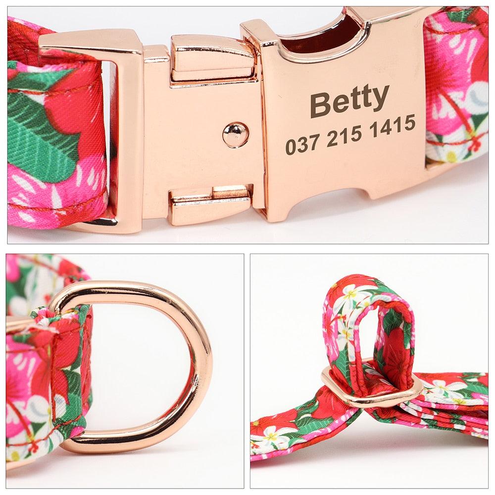 Personalized Nylon Dog Collar Harness Leash Set - Reflective Dog Vest Custom Pet ID Collars (1W1)(2W1)(3W1)