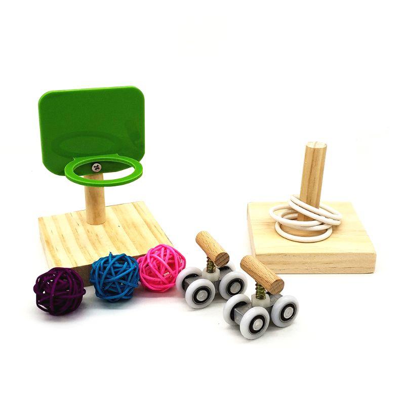 Pet Bird Chew Toys - Parrot Basketball Hoop Prop Trick Tabletop Ring Mini Roller Skates Bird Intelligence Training Puzzle (D76)(8W4)(7W4)