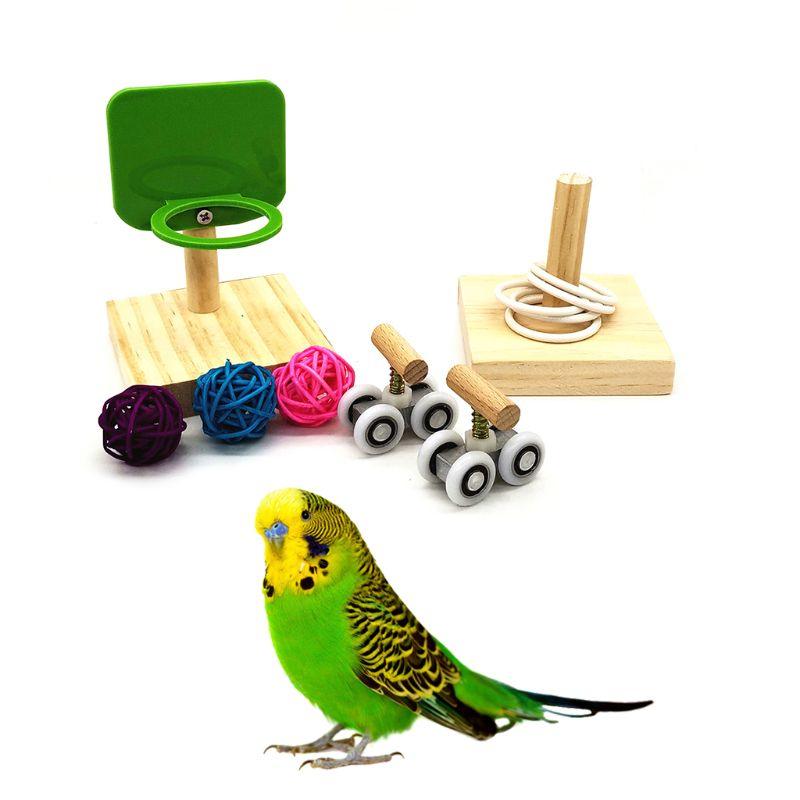 Pet Bird Chew Toys - Parrot Basketball Hoop Prop Trick Tabletop Ring Mini Roller Skates Bird Intelligence Training Puzzle (D76)(8W4)(7W4)