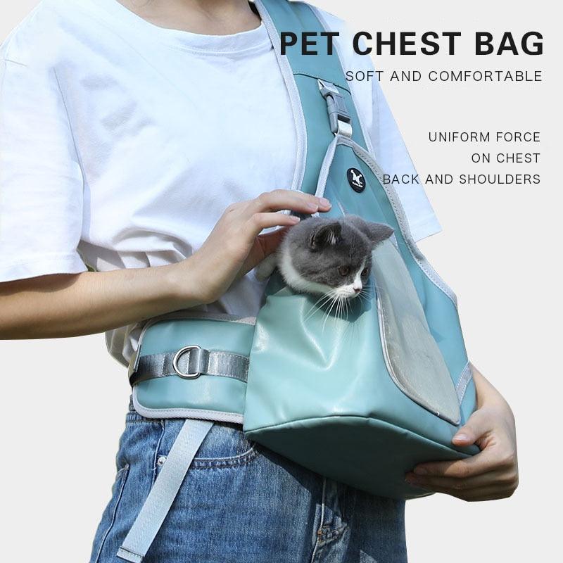 Pet Bag - Foldable Backpack - PU Leather Cat Dog Carrier Bags - Outdoor Travel Handbag Pouch Mesh Shoulder (2U75)
