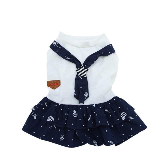Pet Dog Dress Clothes - Small Dog Fashion Cotton Dog Dresses Puppy Clothing Navy Fashion Jumpsuits (W5)(W3)(W7)