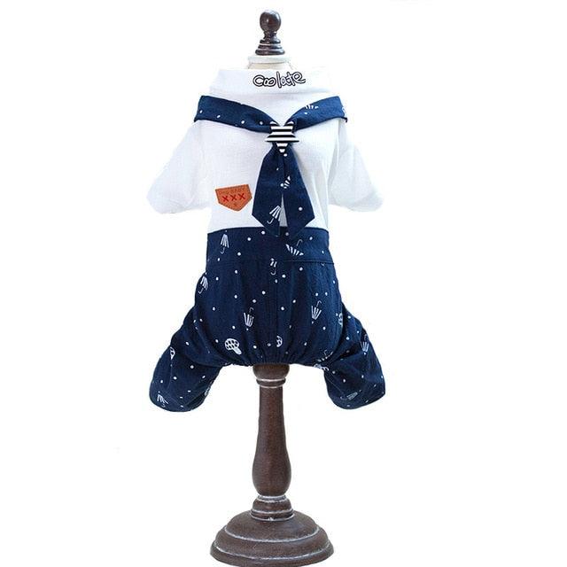 Pet Dog Dress Clothes - Small Dog Fashion Cotton Dog Dresses Puppy Clothing Navy Fashion Jumpsuits (W5)(W3)(W7)