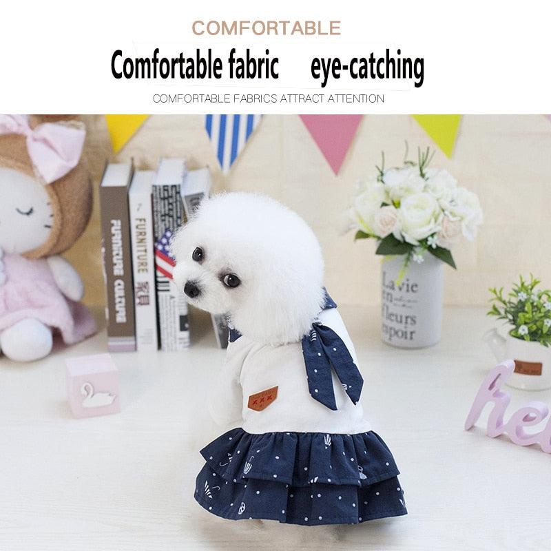 Pet Dog Dress Clothes - Small Dog Fashion Cotton Dog Dresses Puppy Clothing Navy Fashion Jumpsuits (W5)(W3)(W7)