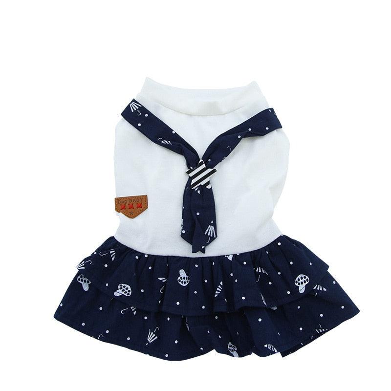 Pet Dog Dress Clothes - Small Dog Fashion Cotton Dog Dresses Puppy Clothing Navy Fashion Jumpsuits (W5)(W3)(W7)