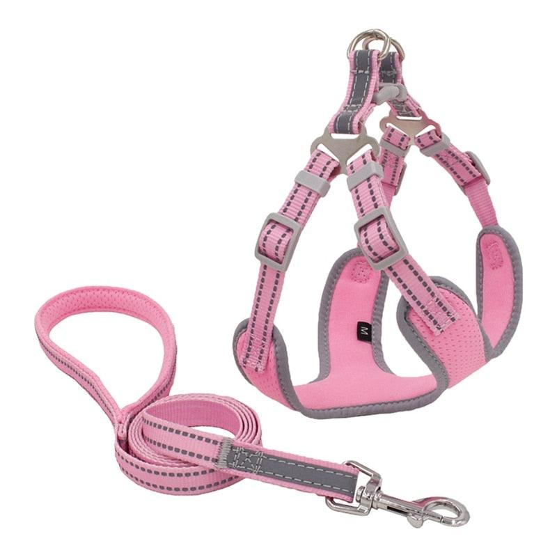 Pet Dog Harness And Leash Set - Adjustable Reflective Breathable Mesh Vest Harnesses Traction Rope (2U70)