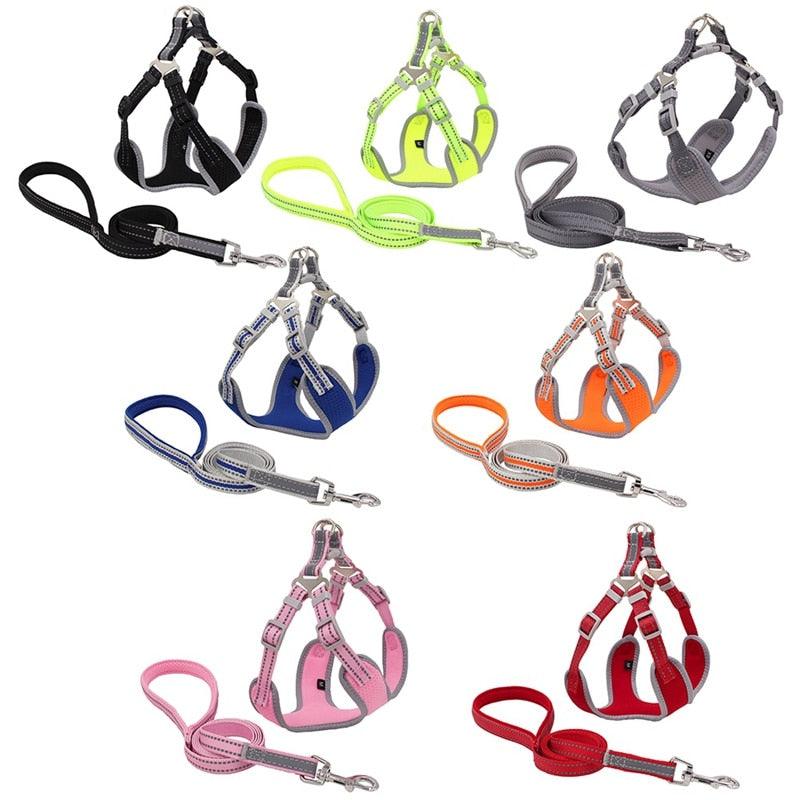 Pet Dog Harness And Leash Set - Adjustable Reflective Breathable Mesh Vest Harnesses Traction Rope (2U70)