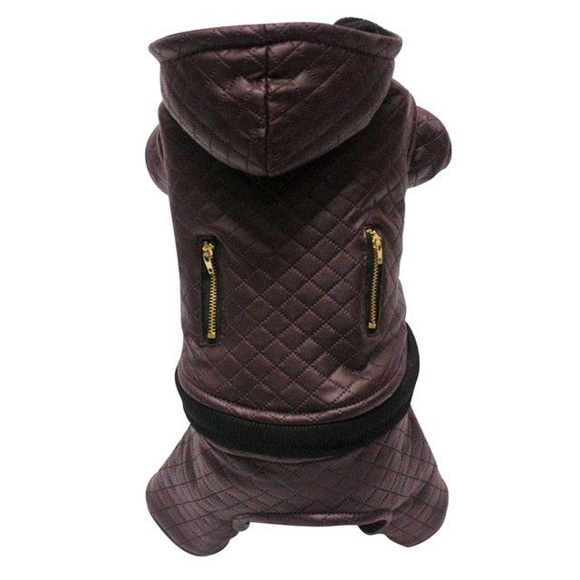 Trending Pet Dog Leather Clothes - Winter Coat Clothes For Small Dogs - Warm Hoodies Dogs Coats Detachable Two-Piece Set (2U69)