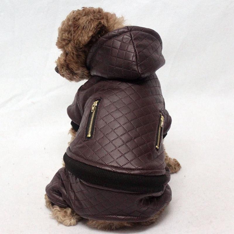 Trending Pet Dog Leather Clothes - Winter Coat Clothes For Small Dogs - Warm Hoodies Dogs Coats Detachable Two-Piece Set (2U69)