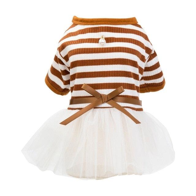 Pet Dog Stripes Pearls Gauze Tutu Dress Skirt - Puppy Cat Princess Dress Clothes (2U69)