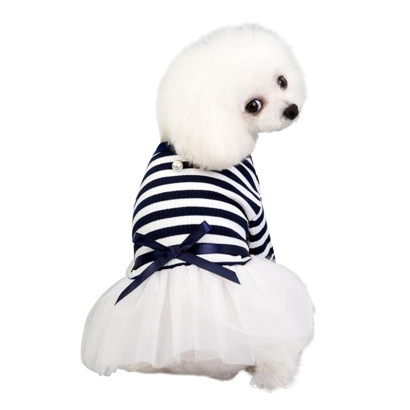 Pet Dog Stripes Pearls Gauze Tutu Dress Skirt - Puppy Cat Princess Dress Clothes (2U69)