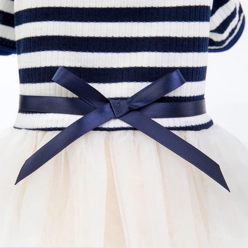 Pet Dog Stripes Pearls Gauze Tutu Dress Skirt - Puppy Cat Princess Dress Clothes (2U69)