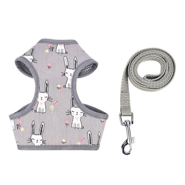 Pet Puppy Dog Cat Adjustable Harness Leash Set - With Cute Patten Pet Cotton Vest for Small Medium Dogs (2U70)