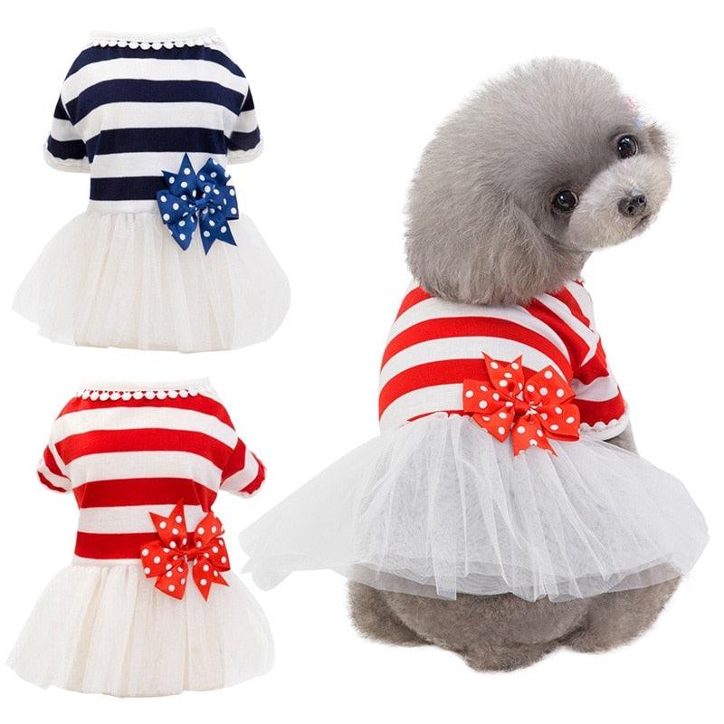 Pet Stripes Skirt Fashion Puppy Dog Princess Dress - Small and Medium Dogs Simple Dress Suit (2U69)