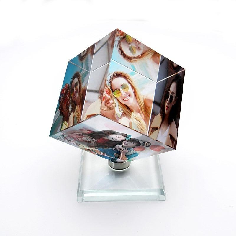 Square Shaped Rotating Crystal Printing Photo Album Glass Wedding Souvenir Birthday Gifts 3 Customized Photo Frame (AD3)